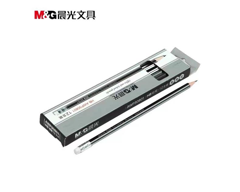 晨光HB木桿鉛筆六角銀黑抽條  AWP30801